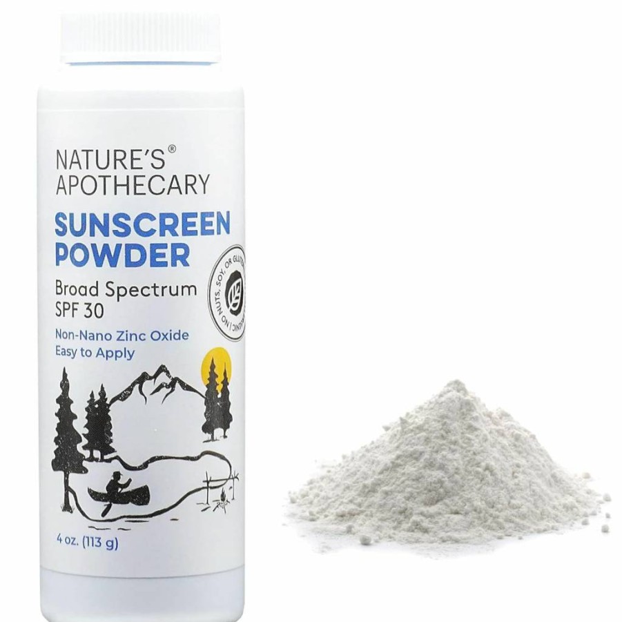 NATURE'S APOTHECARY All-Natural Non-Nano Zinc Oxide Sunscreen Powder SPF 30 - Water Resistant, Reef Safe, Hypoallergenic, Biodegradable, Made in USA