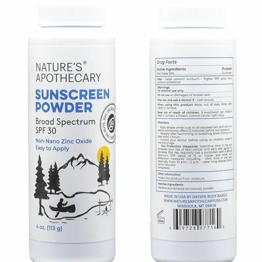 NATURE'S APOTHECARY All-Natural Non-Nano Zinc Oxide Sunscreen Powder SPF 30 - Water Resistant, Reef Safe, Hypoallergenic, Biodegradable, Made in USA