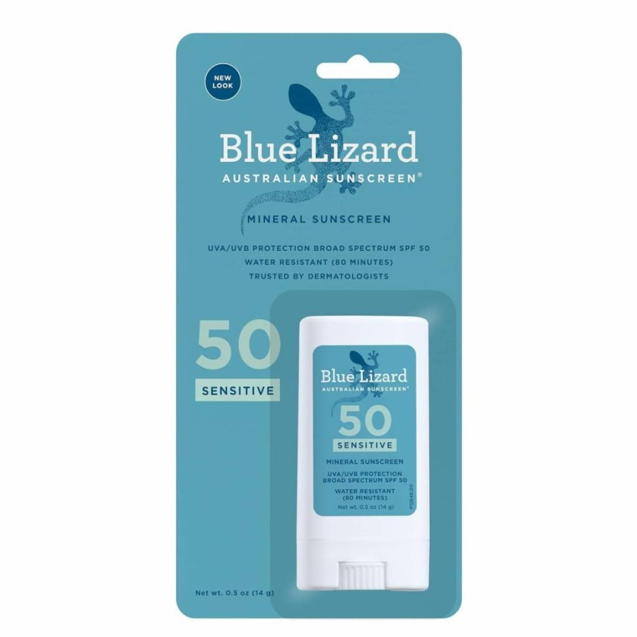 Blue Lizard Sensitive Mineral Sunscreen Stick SPF 50+ with Zinc Oxide, Fragrance Free, Water Resistant, UVA/UVB Protection, 0.5 Oz, Easy to Apply