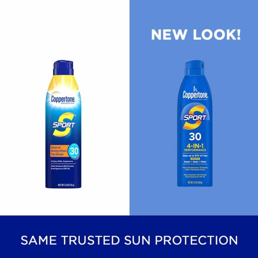 Coppertone Sport Sunscreen Spray SPF 30 – Water Resistant Body Sunscreen, 5.5 Oz, Broad Spectrum UVA/UVB Protection (Packaging May Vary)
