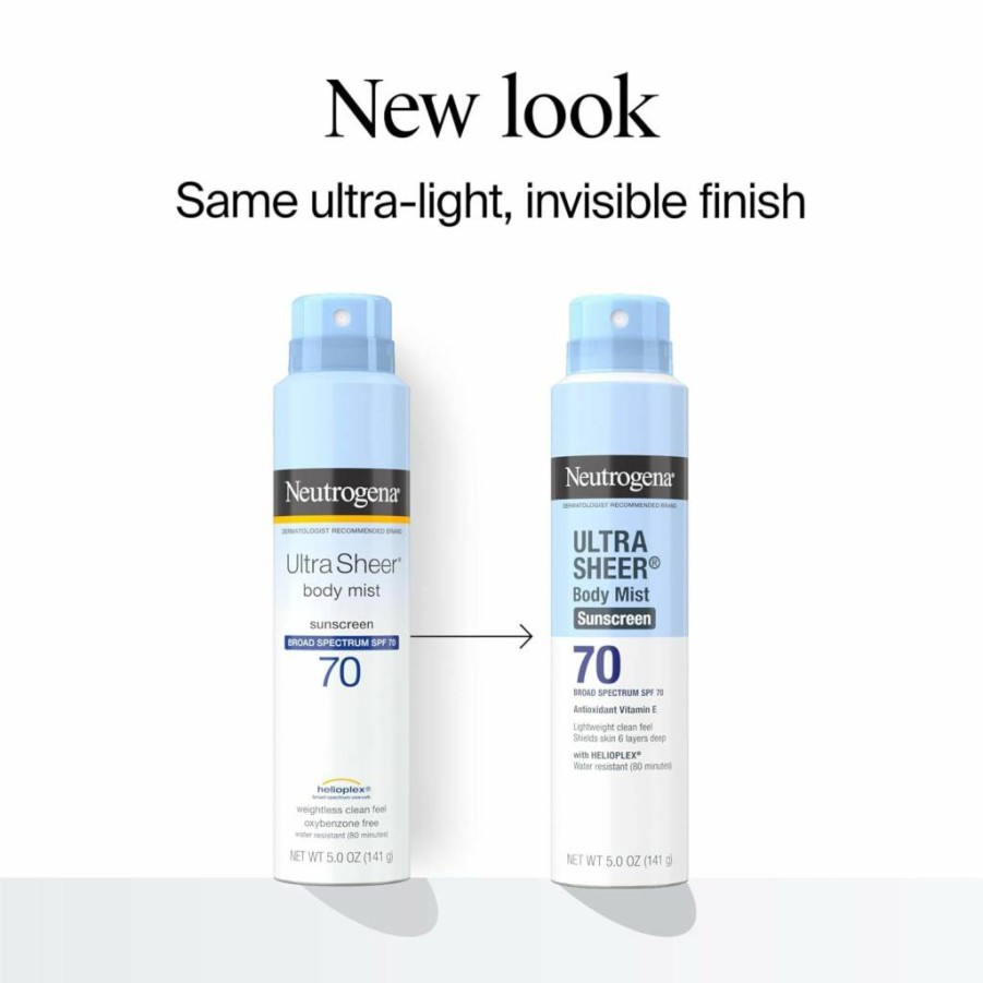 Neutrogena Ultra Sheer SPF 70 Body Mist Sunscreen Spray – Broad Spectrum UVA/UVB Protection, Lightweight, Water Resistant, Non-Greasy, Oil-Free, Non-Comedogenic, 5 Oz (Pack of 3)