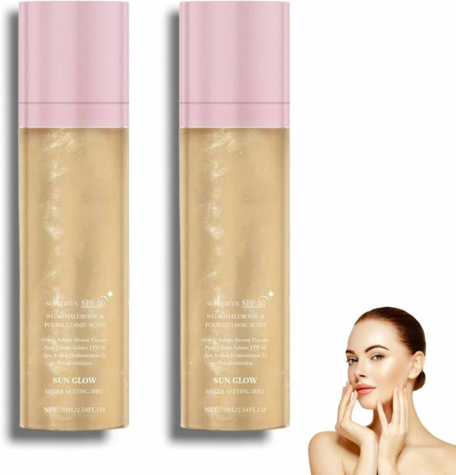 Plymun Sheer SPF 50 Shimmering Sunscreen Body Mist – Hydrating, Makeup-Friendly Glow Spray with Broad Spectrum Protection (75ml x 2)