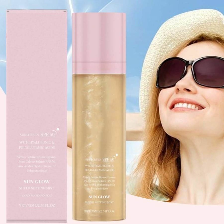 Plymun Sheer SPF 50 Shimmering Sunscreen Body Mist – Hydrating, Makeup-Friendly Glow Spray with Broad Spectrum Protection (75ml x 2)