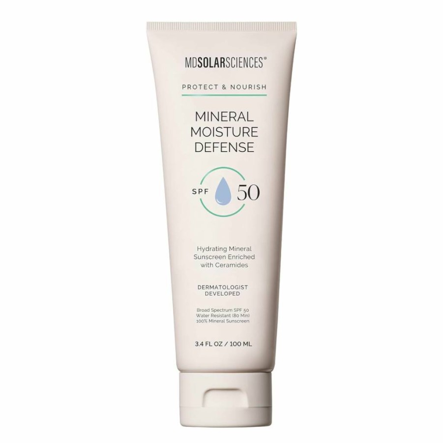 MDSolarSciences Mineral Moisture Defense SPF 30 Sunscreen | Hydrating Ceramide Moisturizer | Broad Spectrum Water-Resistant UV Protection | No White Cast | Sensitive Skin Safe | 3.4 Fl Oz