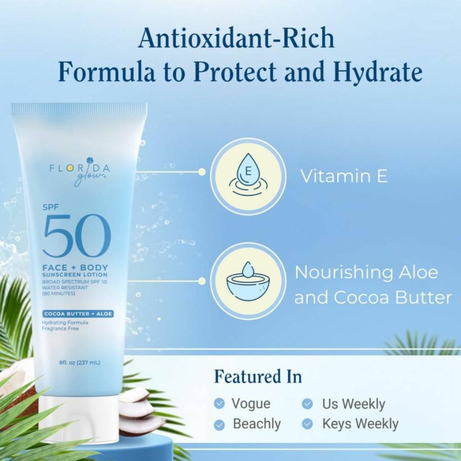 Florida Salt Scrubs Reef Safe Sunscreen Lotion SPF 50 - Oxybenzone & Octinoxate Free, Water Resistant, 8oz - Safe for Kids & Sensitive Skin, Hawaii Compliant, Ideal for Outdoor Sports & Swimming