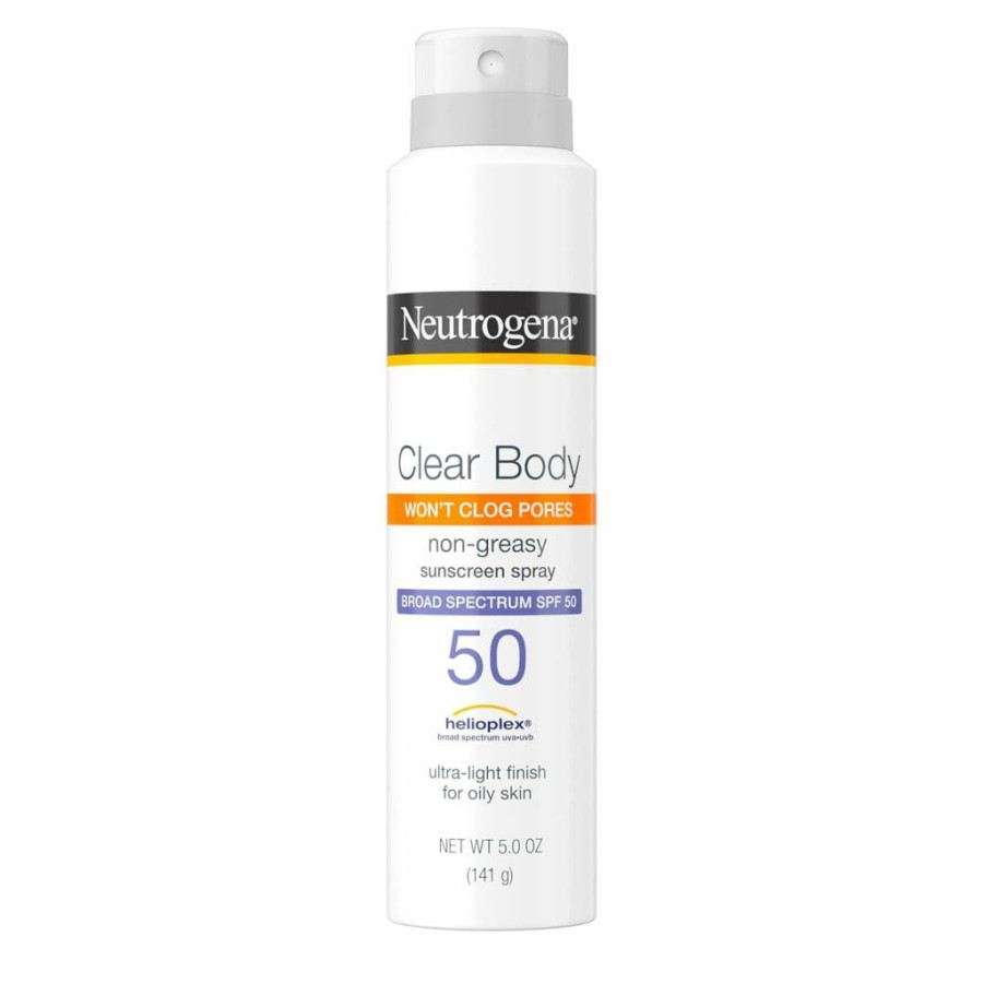 Neutrogena Clear Body SPF 50 Sunscreen Spray for Oily Skin, Broad Spectrum, Non-Greasy, Non-Comedogenic, Oxybenzone-Free, 5 oz, Moisturizing & Cooling