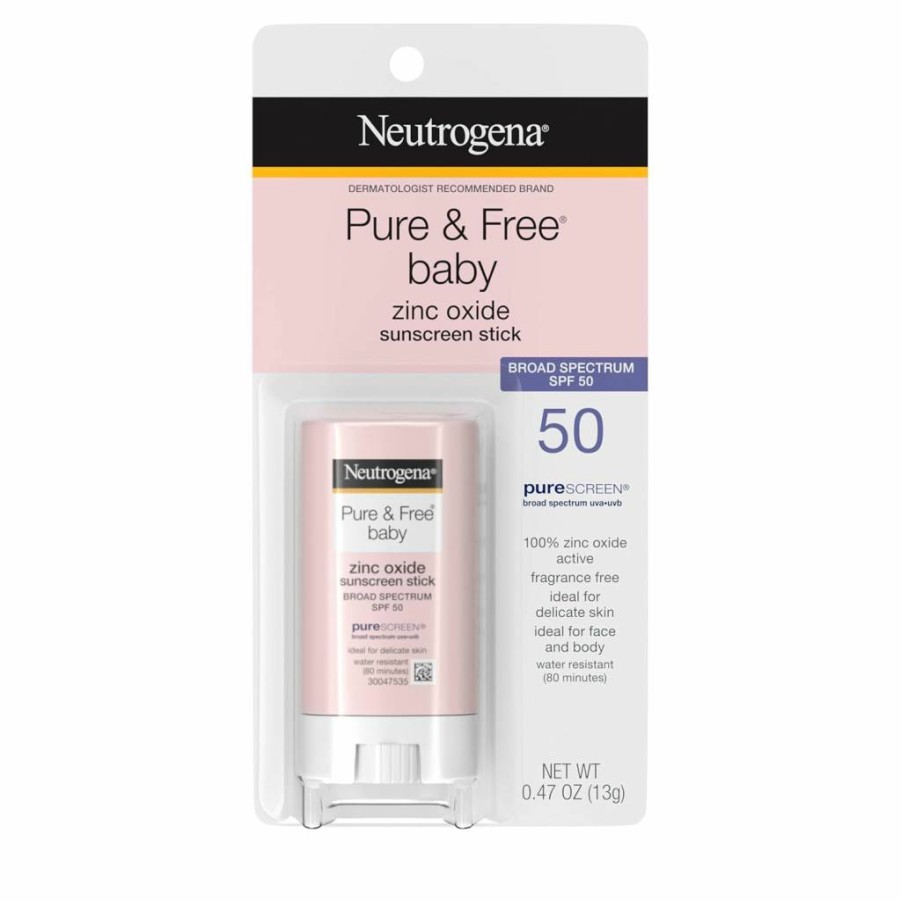 Neutrogena Baby Mineral Sunscreen Stick SPF 50, Broad Spectrum, Water-Resistant, Hypoallergenic, Zinc Oxide, Fragrance-Free, Paraben-Free, 0.47 Oz (2 Pack) for Face & Body