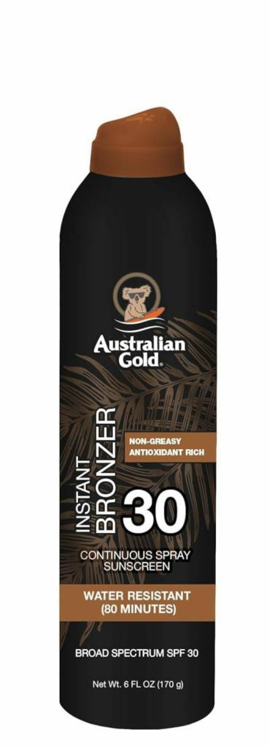 Australian Gold Continuous Spray Sunscreen SPF 30 with Instant Bronzer, Water Resistant, Fast Drying, Non-Greasy, Oxybenzone Free & Cruelty Free, 6 oz