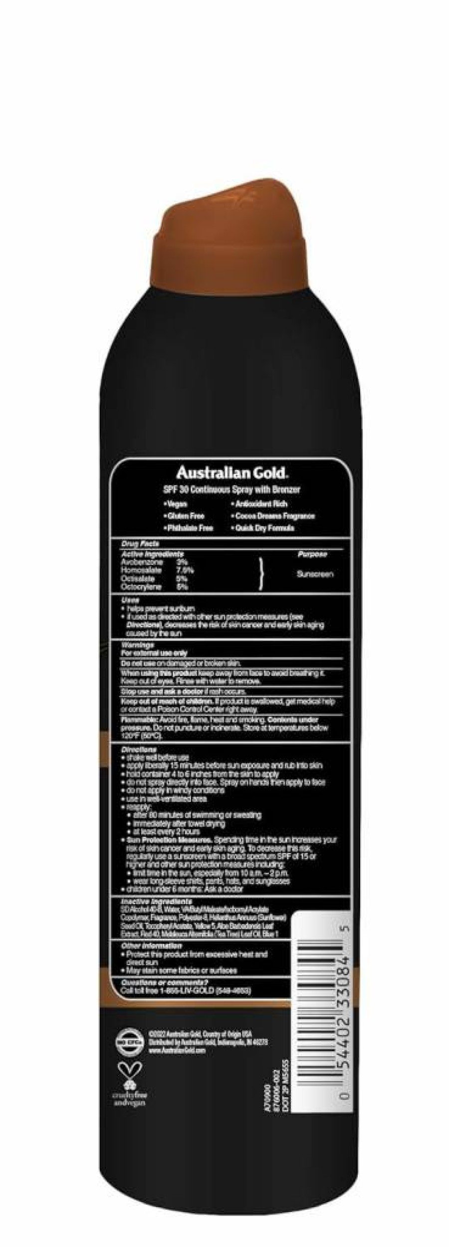 Australian Gold Continuous Spray Sunscreen SPF 30 with Instant Bronzer, Water Resistant, Fast Drying, Non-Greasy, Oxybenzone Free & Cruelty Free, 6 oz