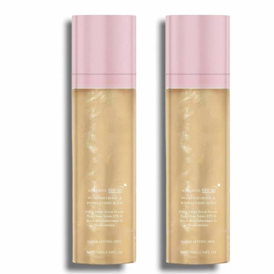 Teqnizo 2Pcs SPF 50 Sheer Setting Mist Spray, Broad Spectrum Water-Resistant Face & Body Sunscreen, Hydrating Makeup-Friendly Glow, Non-Greasy Fast-Absorbing, Makeup Setting Spray