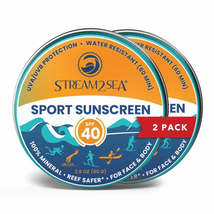 Stream2Sea SPF40 Mineral Sunscreen Balm - Biodegradable, Reef Safe, Zinc Oxide, Unscented, Travel Size 2.8oz for Face & Body