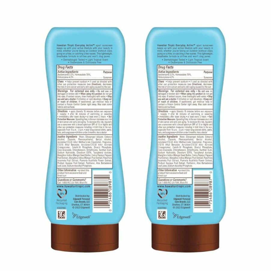 Hawaiian Tropic SPF 30 Sunscreen Lotion Twin Pack, 8 Oz Each – Broad Spectrum, Oxybenzone Free, Water Resistant, Daily Moisturizing Sun Protection