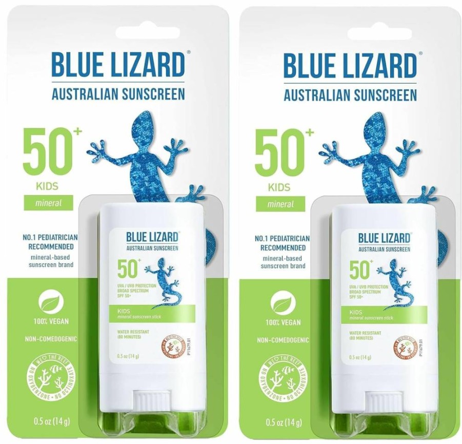 BLUE LIZARD Mineral Sunscreen Stick SPF 50+ with Zinc Oxide, Water Resistant, UVA/UVB Protection, Fragrance-Free & Unscented, 0.5 Oz (Pack of 2) for Kids & Sensitive Skin