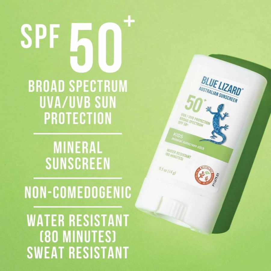 BLUE LIZARD Mineral Sunscreen Stick SPF 50+ with Zinc Oxide, Water Resistant, UVA/UVB Protection, Fragrance-Free & Unscented, 0.5 Oz (Pack of 2) for Kids & Sensitive Skin