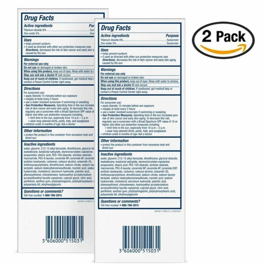 CeraVe Mineral Sunscreen SPF 30 for Sensitive Skin with Zinc Oxide & Titanium Dioxide, Oil-Free Face Sunscreen, 2.5 Fl Oz (Pack of 2)