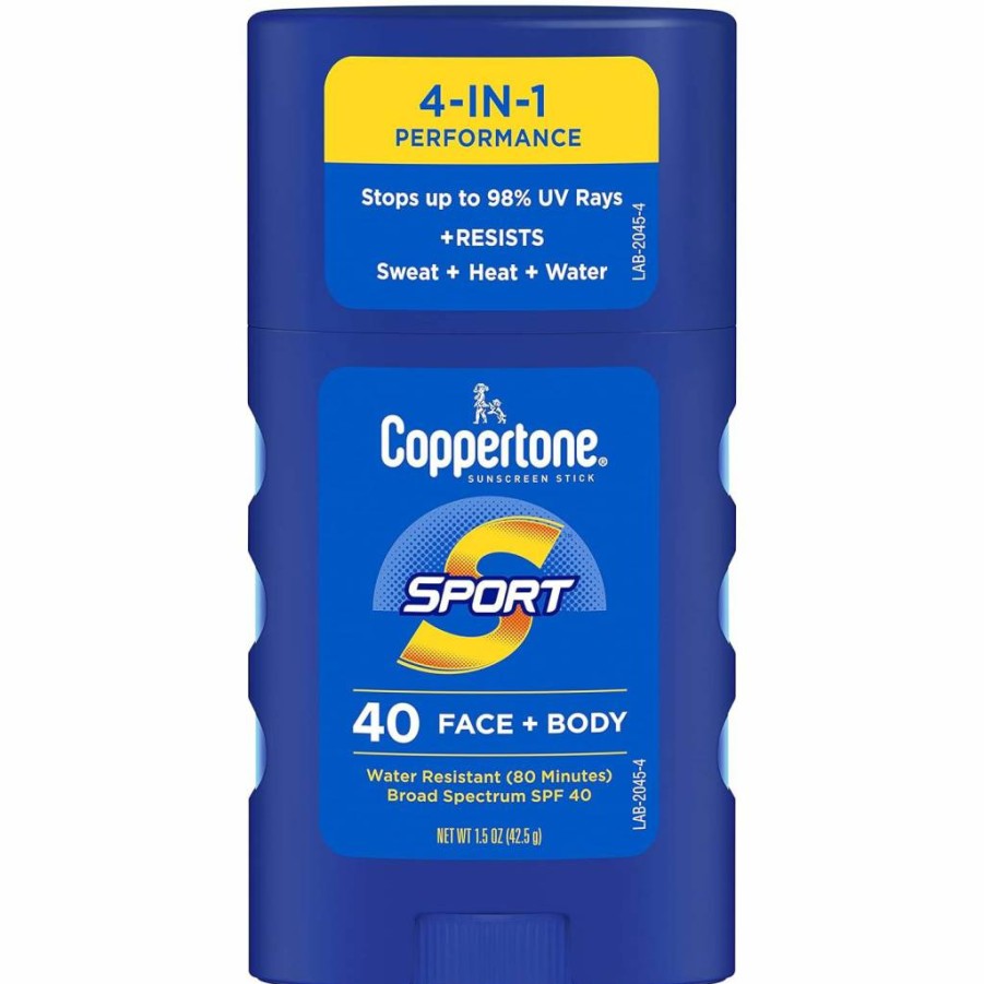 Coppertone Sport Sunscreen Stick SPF 40 – Water Resistant Face & Body Sunscreen, Travel-Friendly 1.5 Oz Stick for Active Lifestyles