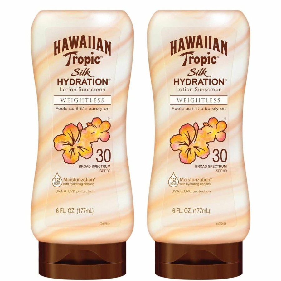 Hawaiian Tropic Weightless Hydration Sunscreen SPF 30 Twin Pack – Oil Free, Oxybenzone Free, 6 Oz Each, Hydrating Body Lotion for Moisturizing Protection