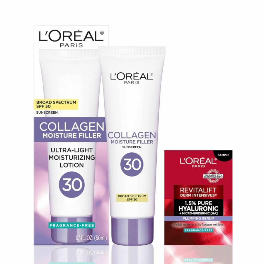 L'Oreal Paris Collagen Moisture Filler Face Cream with SPF 30 – Anti-Aging Moisturizer & Daily Sunscreen with Free Serum Sample