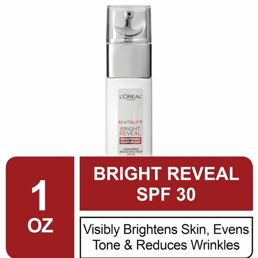 L'Oreal Paris Revitalift Bright Reveal Anti-Aging Day Cream SPF 30 with Glycolic Acid, Vitamin C & Retinol for Wrinkle Reduction, 1 oz