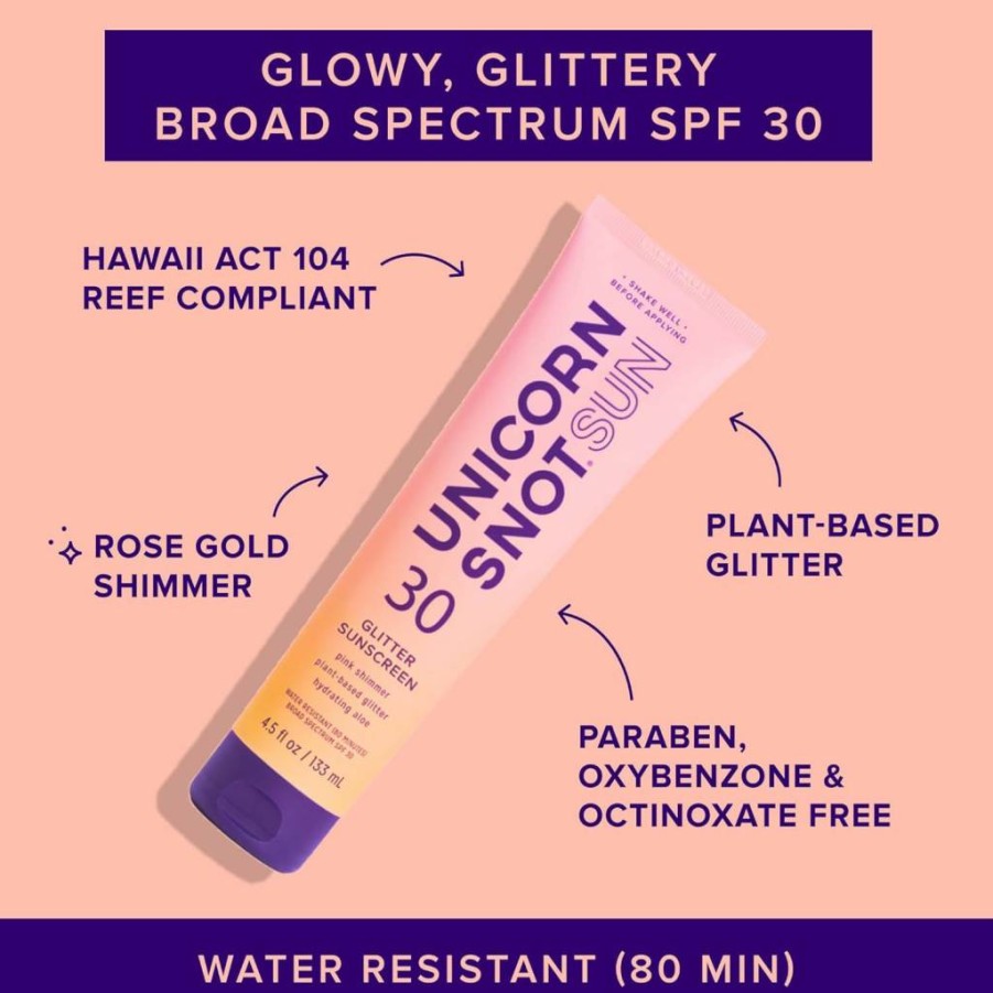 UNICORN SNOT Rose Gold Shimmer SPF 30 Sunscreen Lotion - UVA/UVB Face & Body Glow, Water Resistant, Cruelty-Free, Made in USA