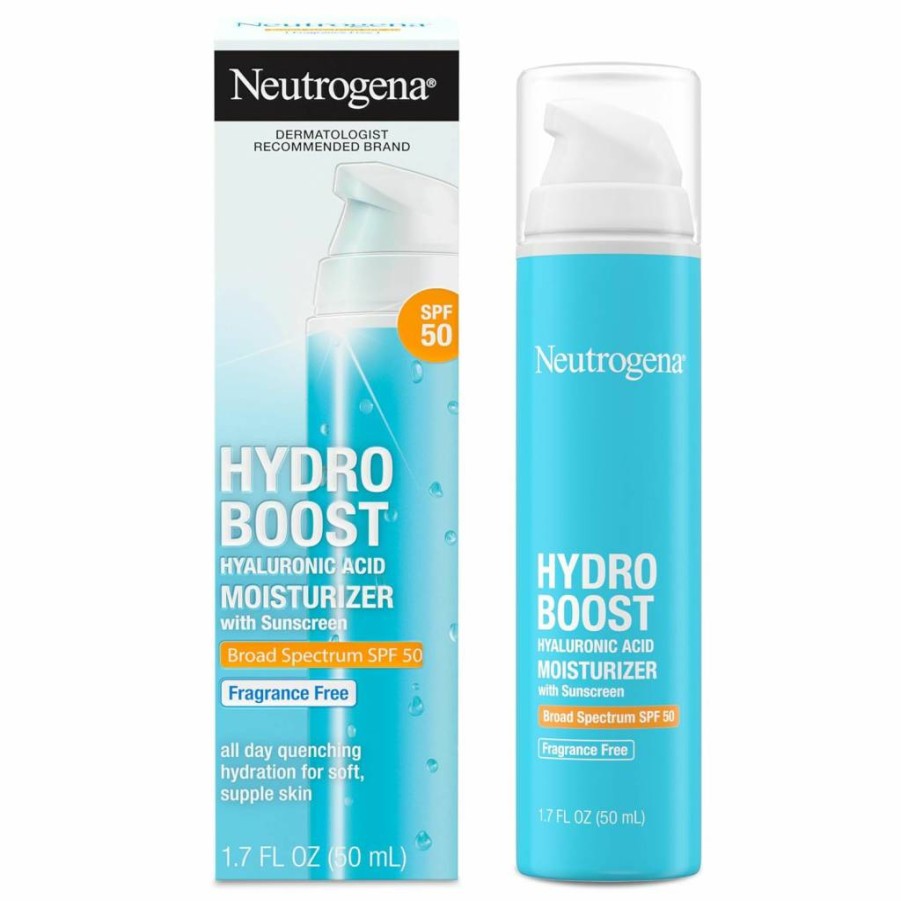 Neutrogena Hydro Boost Fragrance-Free Facial Moisturizer with SPF 50 Sunscreen, 1.7 oz – Hyaluronic Acid Hydration for Dry Skin