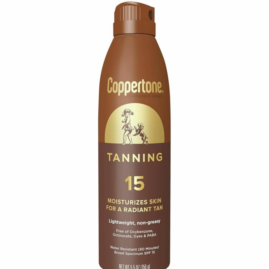 Coppertone SPF 15 Broad Spectrum Water Resistant Sunscreen Spray – Lightweight, Non-Greasy Tanning Lotion, 5.5 Oz