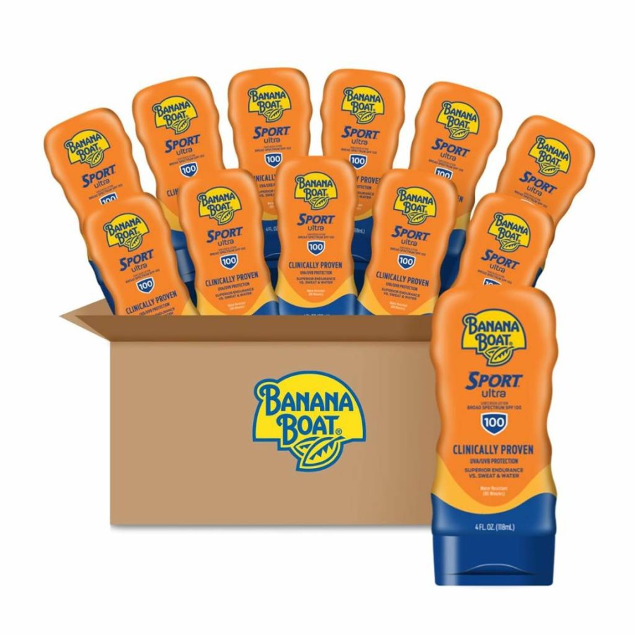 Banana Boat Sport Ultra SPF 100 Sunscreen Lotion, Broad Spectrum Sunblock, Water Resistant, 4 oz (Pack of 12)