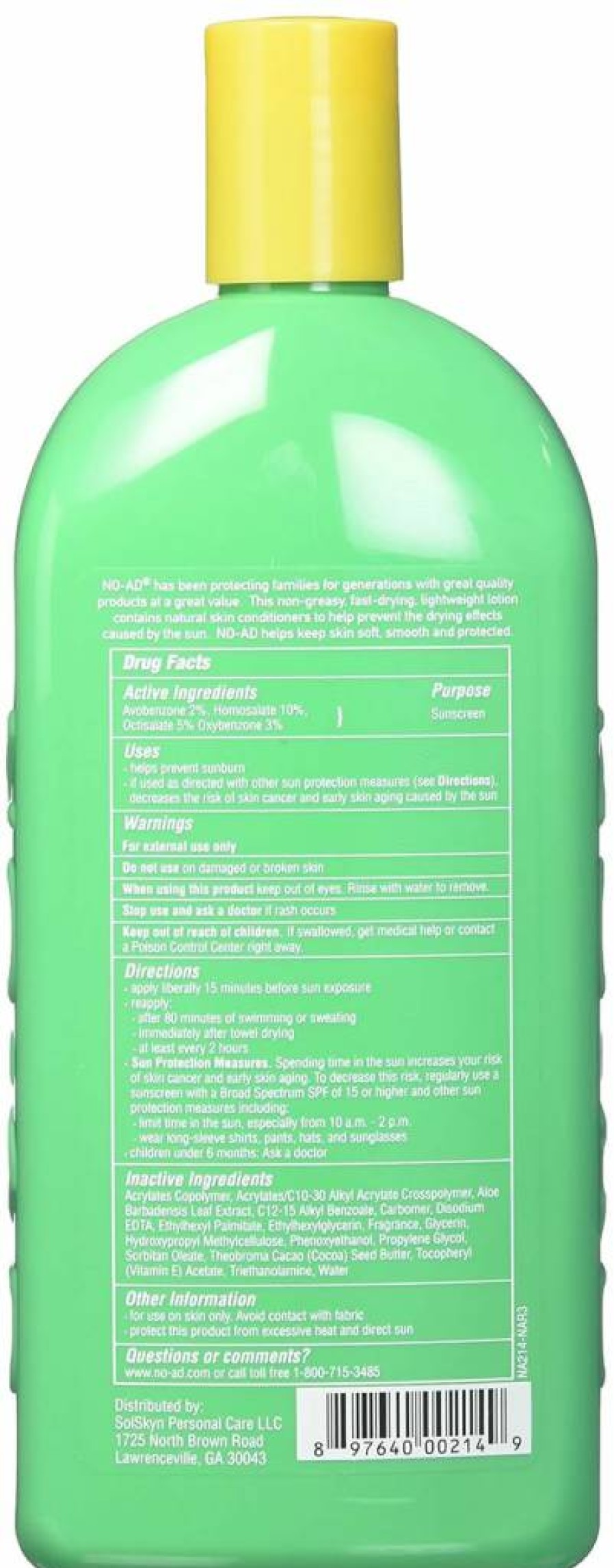 NO-AD SPF 30 Sunscreen Lotion 2-Pack (16 Fl Oz Each) – Broad Spectrum UVA/UVB Protection, Water-Resistant, Fragrance-Free