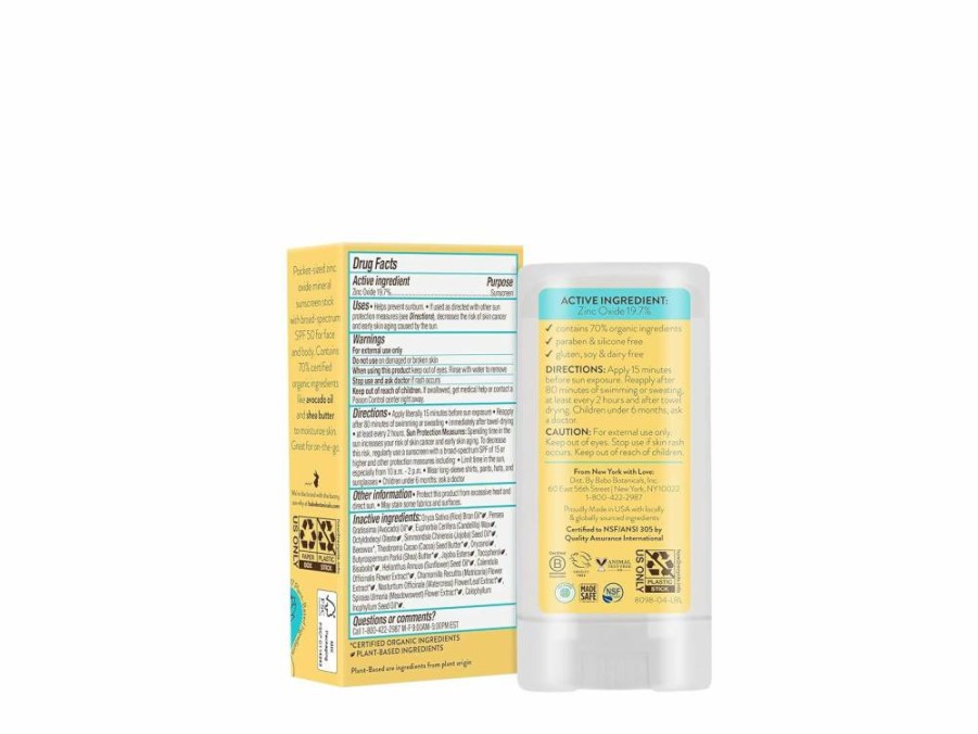 Amazon Babo Botanicals SPF 50 Sunscreen Stick - Natural Zinc Oxide, Water Resistant, Fragrance-Free, EWG Verified, NSF Certified, 70% Organic, Safe for All Ages