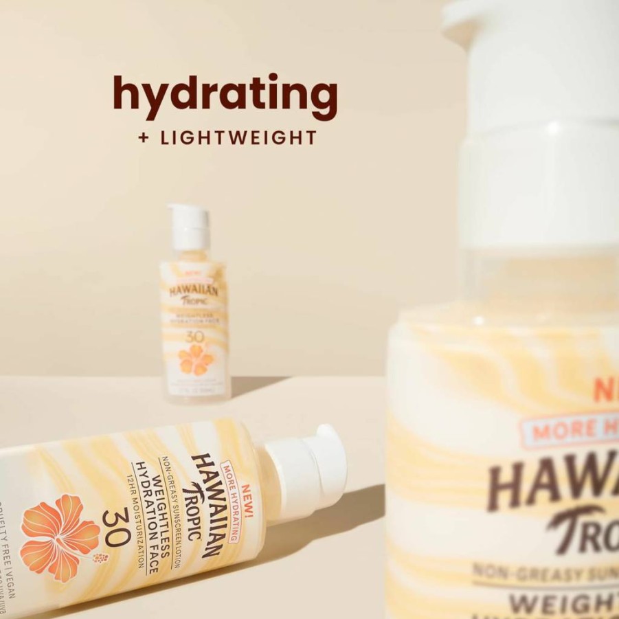Hawaiian Tropic Weightless Hydration Face Sunscreen SPF 30, 1.7oz Travel Size – Oil-Free Sunblock for Beach & Summer Protection