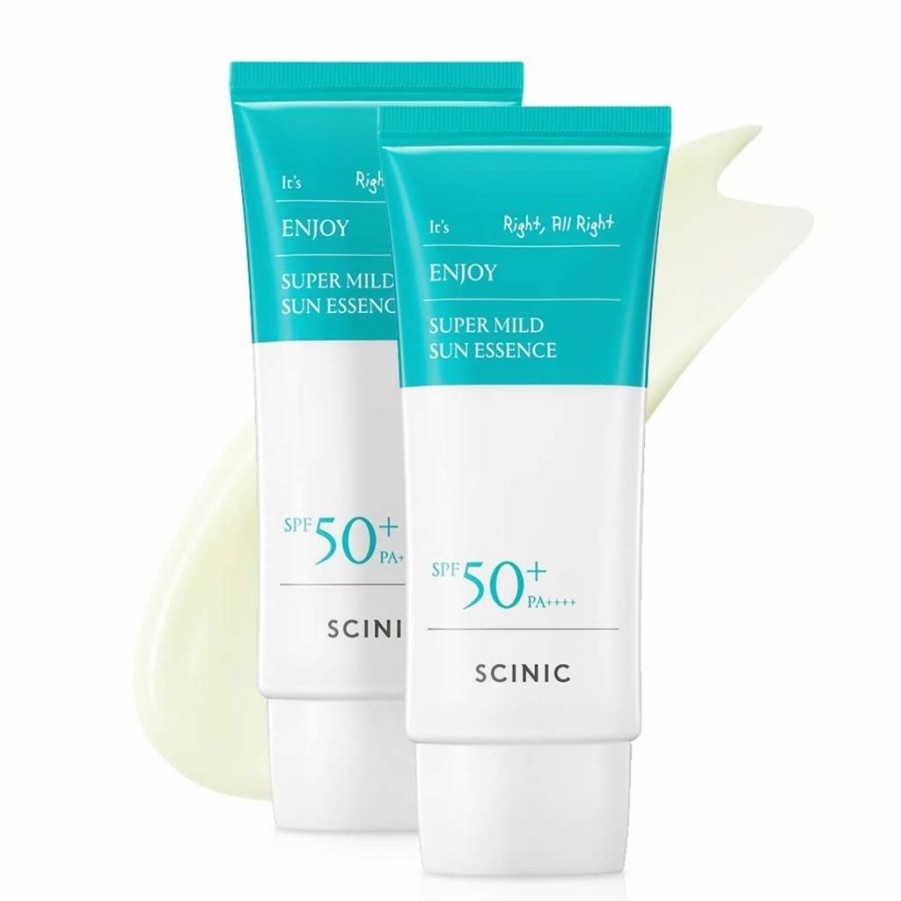 SCINIC Enjoy Super Mild Sun Essence SPF50+ PA++++ 50ml | Lightweight Hydrating Korean Sunscreen for Non-Sticky Feel | 2-Pack Set