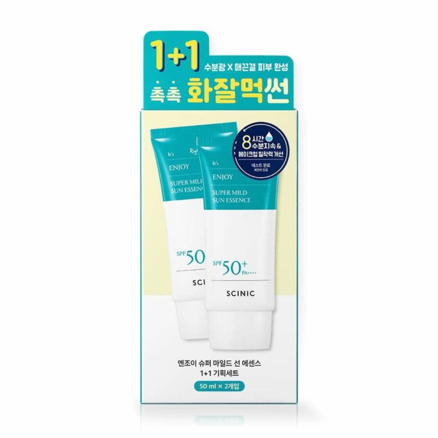 SCINIC Enjoy Super Mild Sun Essence SPF50+ PA++++ 50ml | Lightweight Hydrating Korean Sunscreen for Non-Sticky Feel | 2-Pack Set