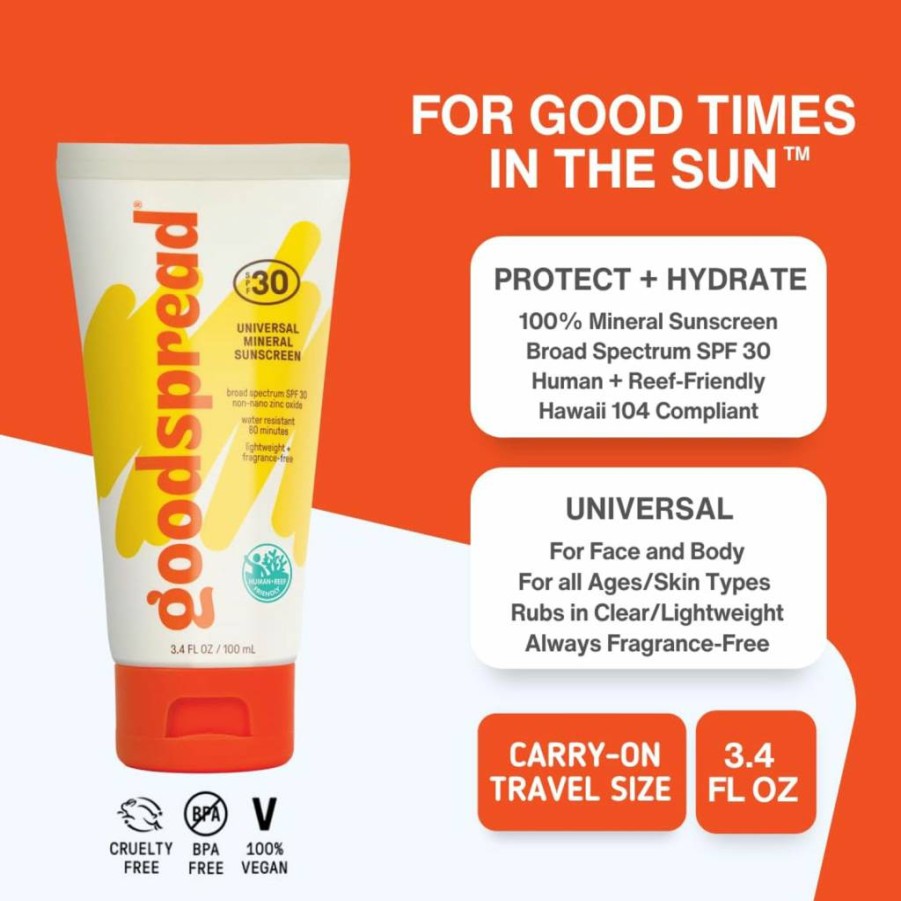 Goodspread Skincare Reef-Safe SPF 30 Mineral Sunscreen with Non-Nano Zinc Oxide, Water-Resistant, Non-Greasy & Clear for Face & Body – Hawaii 104 Compliant for Adults & Kids