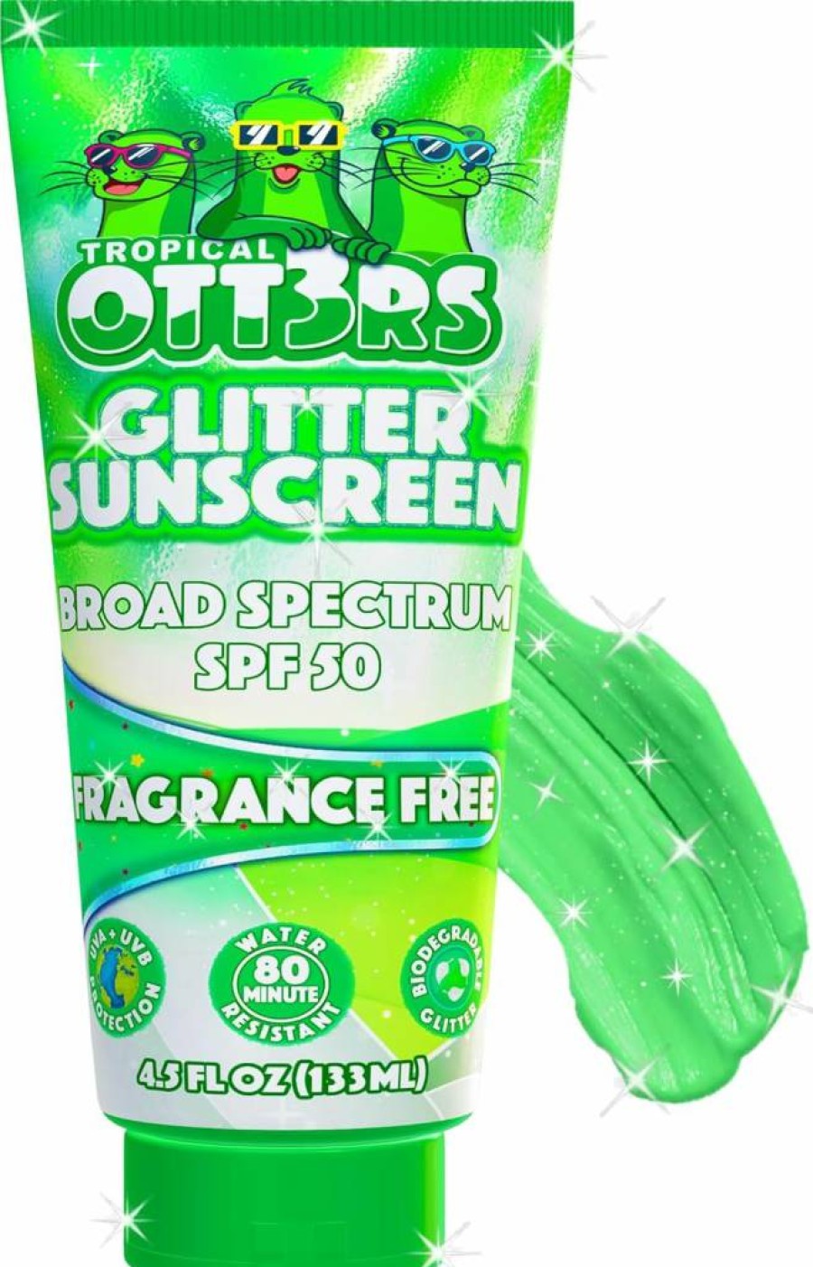 TROPICAL OTT3RS Glitter Sunscreen SPF 50 with Shimmer & Sparkle for Kids & Women - UVA/UVB Protection, 80 Min Water Resistant, Scented Lotion 4.5Oz (USA Made)