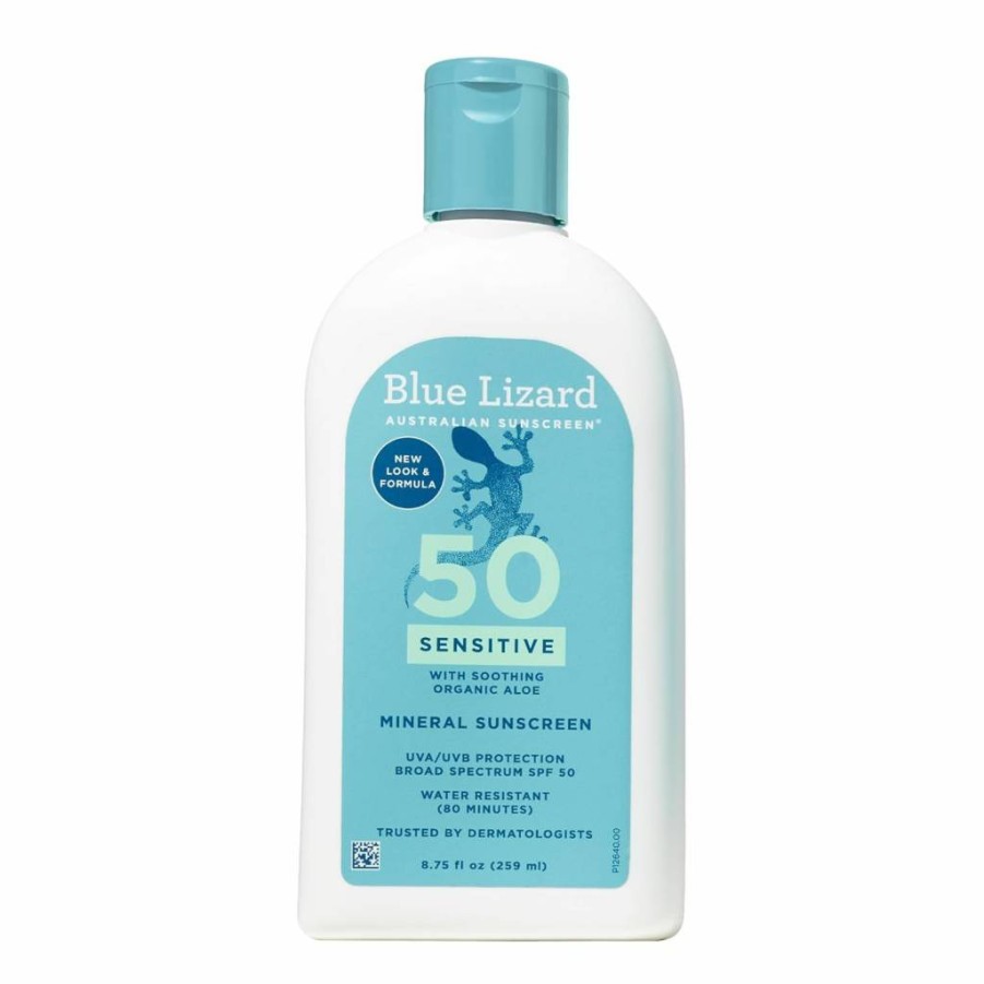 BLUE LIZARD Sensitive Mineral Sunscreen SPF 50+ with Zinc Oxide, UVA/UVB Protection, Water Resistant, Fragrance Free, 8.75 oz – Smart Bottle Technology