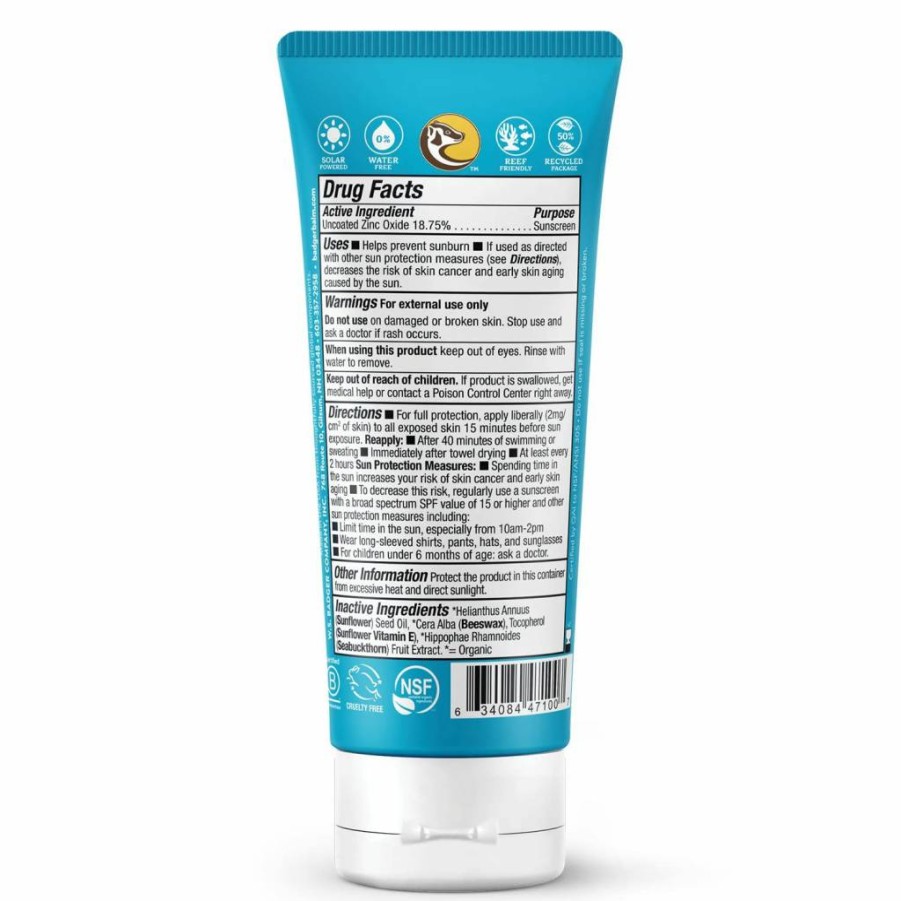 Badger SPF 30 Mineral Sunscreen Cream, Zinc Oxide, 98% Organic, Reef Safe, Water Resistant, Unscented Face & Body Sunscreen, Travel Size 2.9 Fl Oz