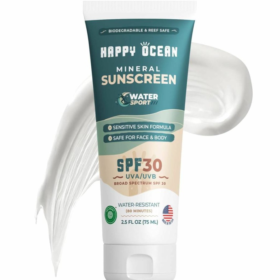 Happy Ocean SPF 30 Tinted Mineral Sunscreen for Face & Body – Reef Safe, Biodegradable, Non-Toxic, Travel Size 2.5 Fl Oz