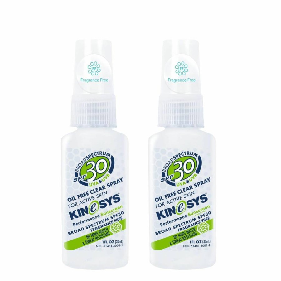 KINeSYS Hypoallergenic Mango Clear Spray Sunscreen SPF 30, Broad Spectrum UVA/UVB Face & Body Protection, Fragrance-Free, PABA & Oxybenzone Free, 4 Fl Oz (120ml) for Sensitive Skin