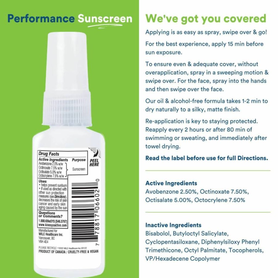 KINeSYS Hypoallergenic Mango Clear Spray Sunscreen SPF 30, Broad Spectrum UVA/UVB Face & Body Protection, Fragrance-Free, PABA & Oxybenzone Free, 4 Fl Oz (120ml) for Sensitive Skin