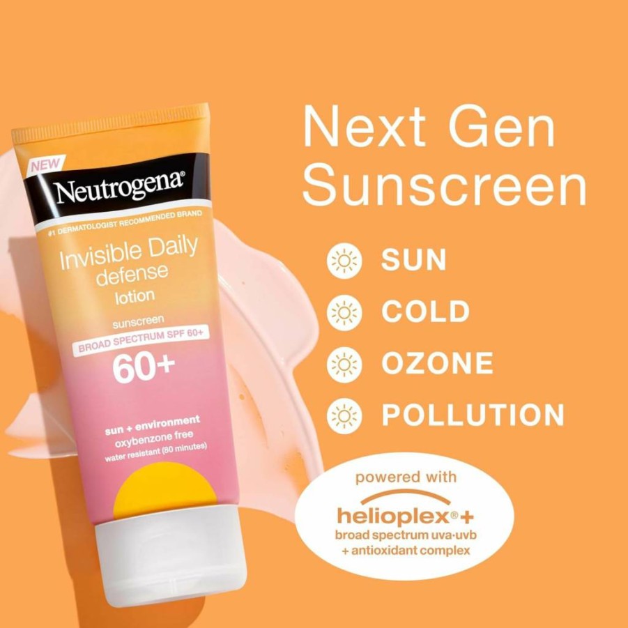 Neutrogena Invisible Daily Defense SPF 60 Sunscreen Lotion – Broad Spectrum, Oxybenzone-Free, Water-Resistant, Antioxidant Protection, 3 oz