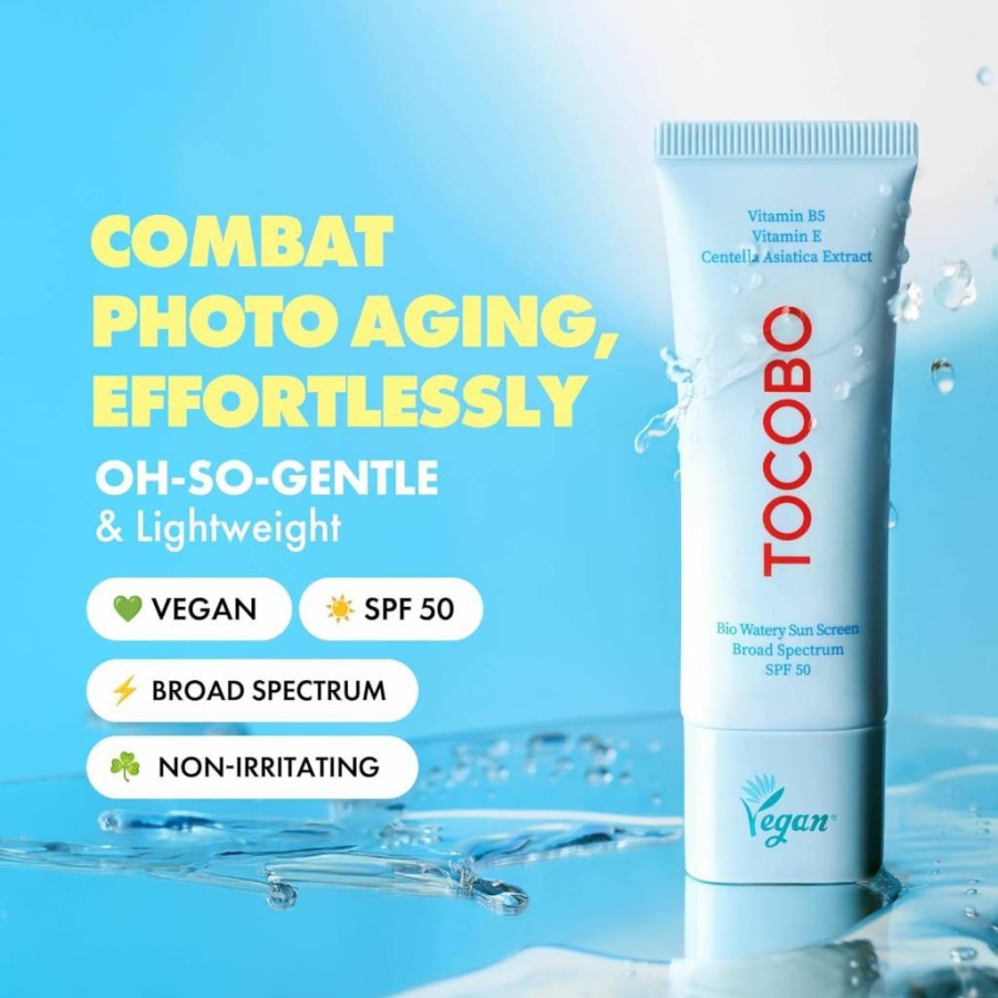TOCOBO US Bio Watery Sun Cream SPF 50 PA++++ - Hydrating Hyaluronic Acid Sunscreen, Lightweight Broad Spectrum Face Sunblock for Daily Use, Vegan & Hypoallergenic, Oxybenzone-Free, 1.35 Fl Oz