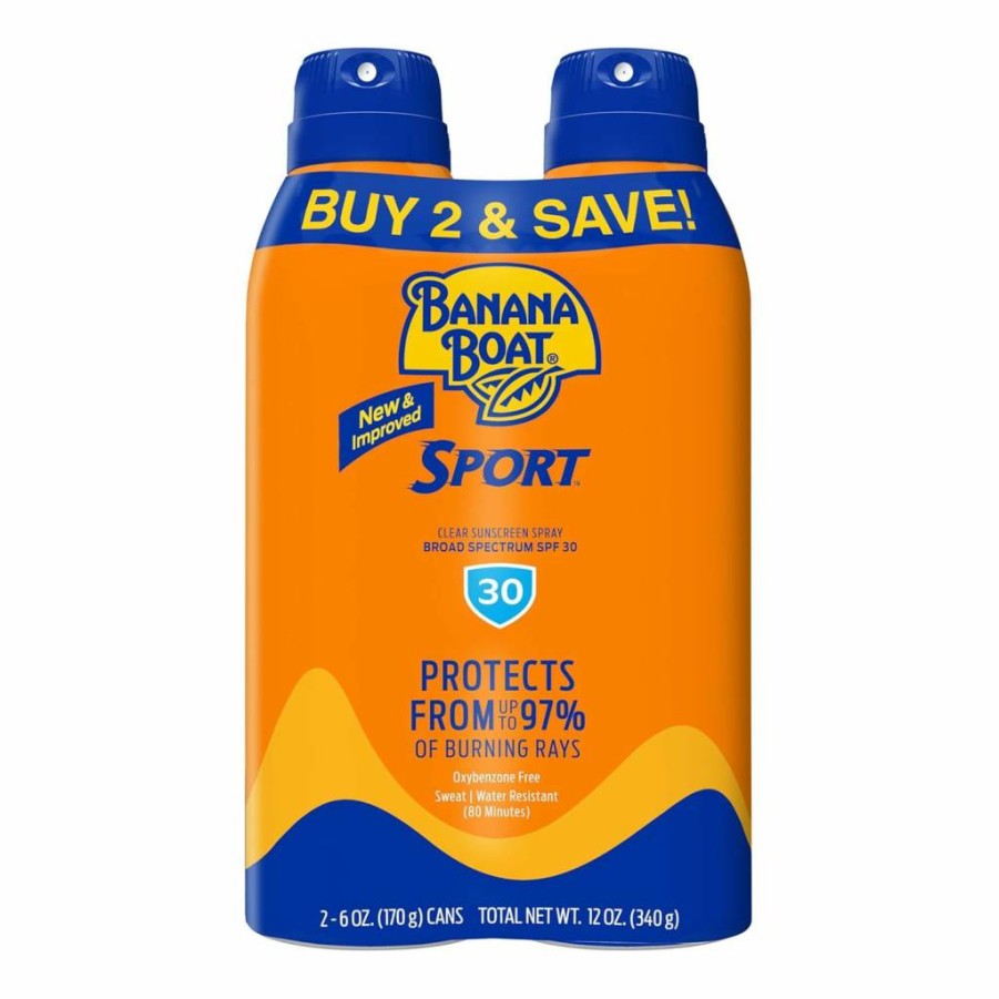 Banana Boat Sport Ultra SPF 30 Sunscreen Spray Twin Pack – 2 x 6oz, Water Resistant, Oxybenzone-Free, Broad Spectrum UVA/UVB Protection