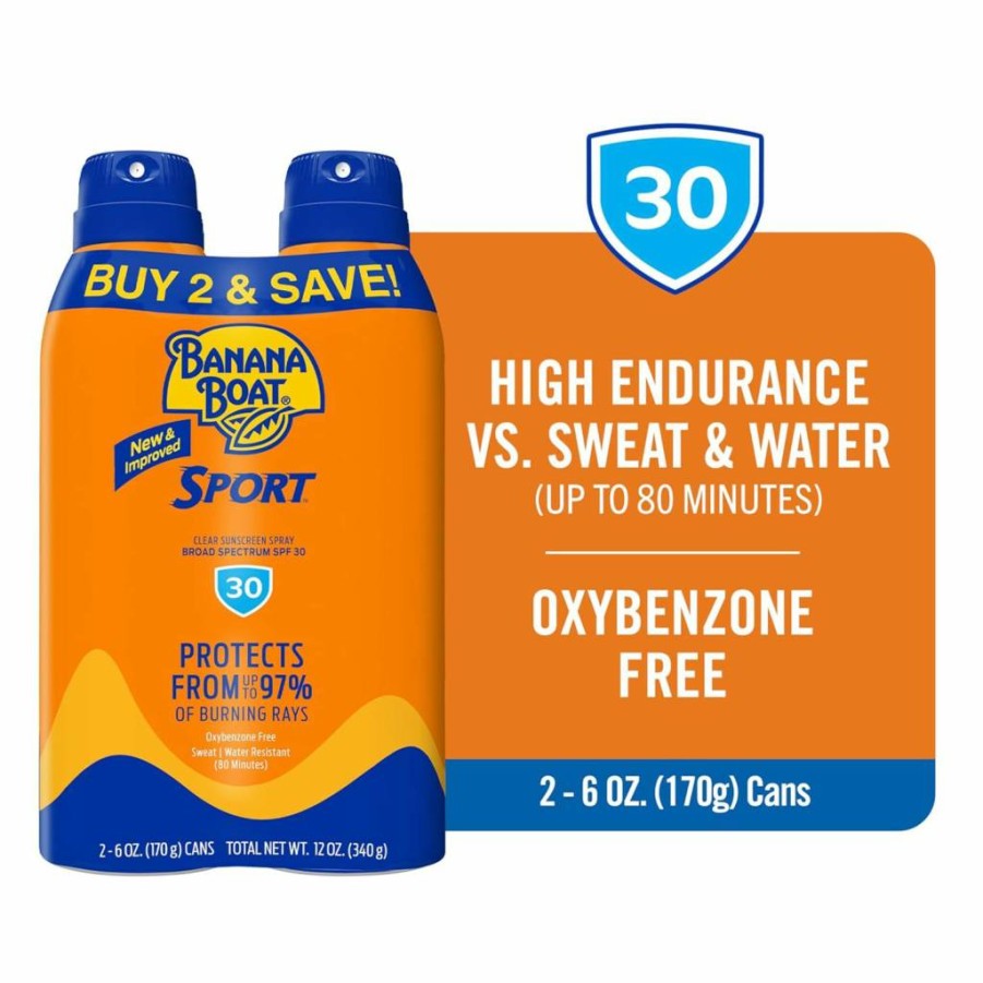 Banana Boat Sport Ultra SPF 30 Sunscreen Spray Twin Pack – 2 x 6oz, Water Resistant, Oxybenzone-Free, Broad Spectrum UVA/UVB Protection