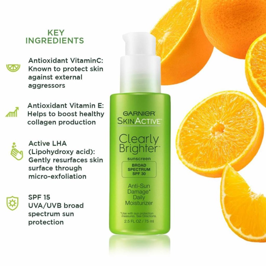 Garnier SkinActive Clearly Brighter SPF 30 Daily Face Moisturizer with Vitamin C, 2.5 Fl Oz (75ml) Brightening Hydration for Glowing Skin