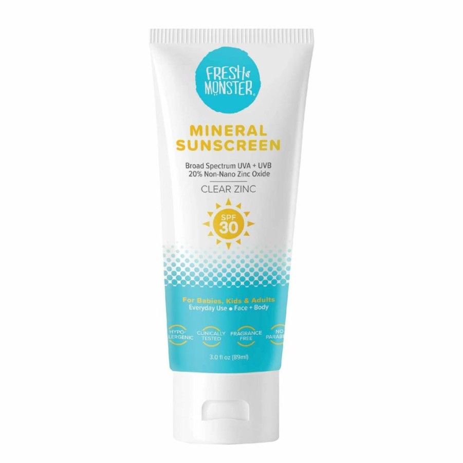 Fresh Monster Kids Mineral Sunscreen SPF 30 | UVA/UVB Protection | Hypoallergenic, Reef Safe & Non-Nano Zinc Oxide for Face & Body