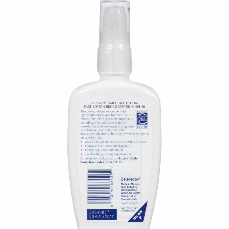 Eucerin SPF 30 Daily Protection Face Lotion for Sensitive & Dry Skin, Fragrance-Free Moisturizer with Broad Spectrum Sunscreen, 4 Fl Oz