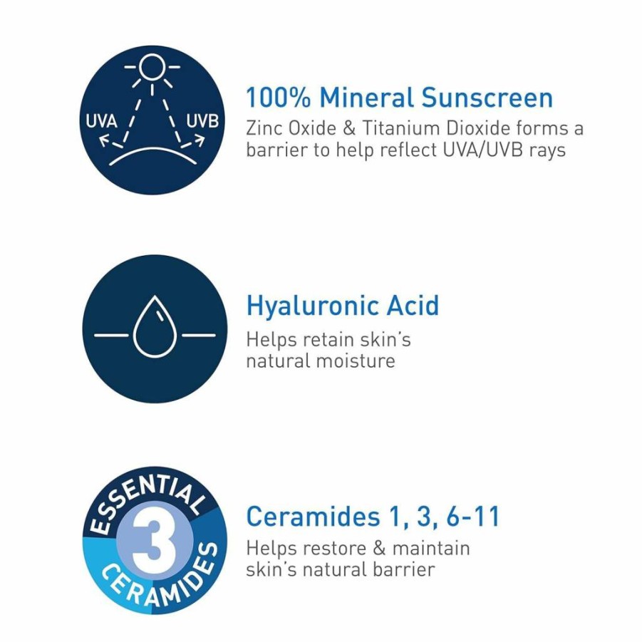 CeraVe Mineral Sunscreen SPF 30 for Body with Zinc Oxide & Titanium Dioxide, Hyaluronic Acid & Ceramides, Oil-Free, Non-Greasy, Hydrating, 5 oz