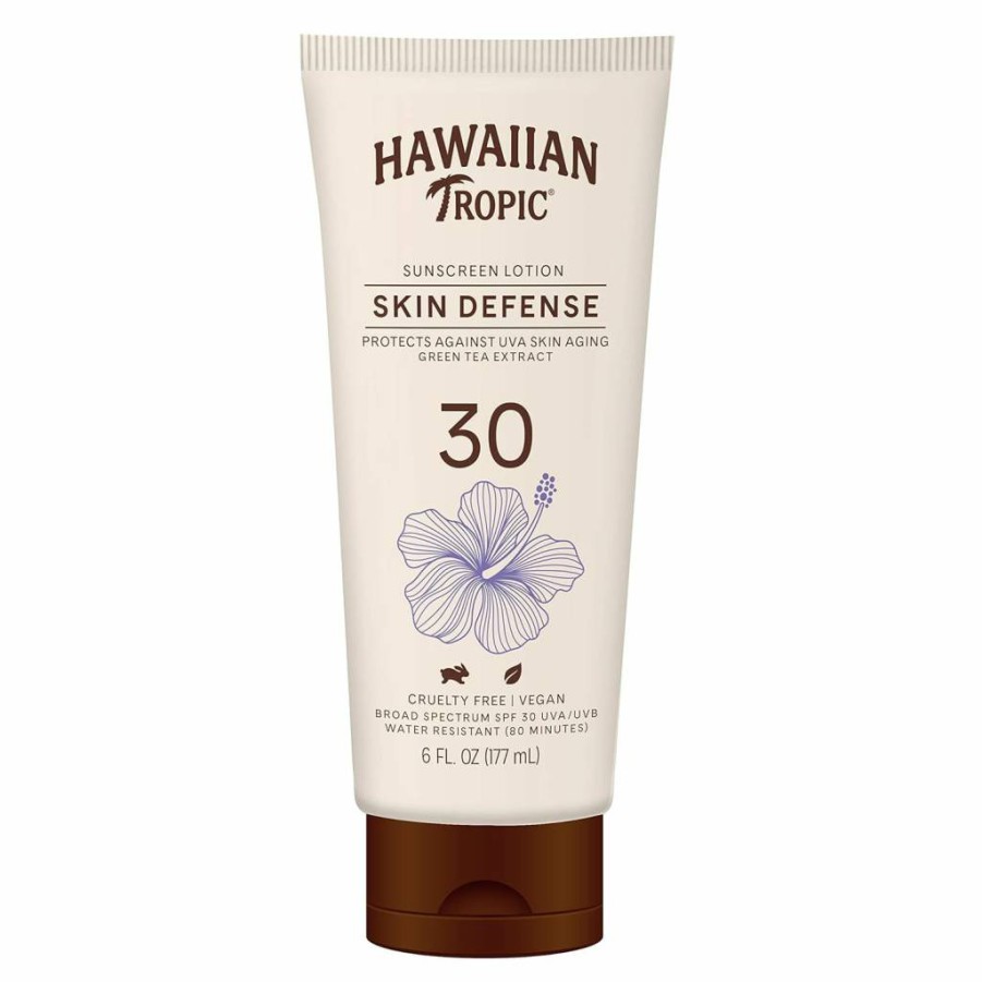 Hawaiian Tropic SPF 30 Sunscreen Lotion with Green Tea Extract, Oxybenzone-Free, 6 oz | Hydrating Body Sunscreen for UV Protection